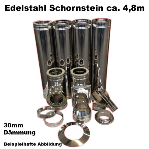 Schornstein-Set Edelstahl DN 130 mm doppelwandig Länge ca. 4