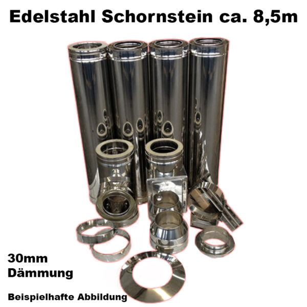 Schornstein-Set Edelstahl DN 130mm doppelwandig Länge ca. 8